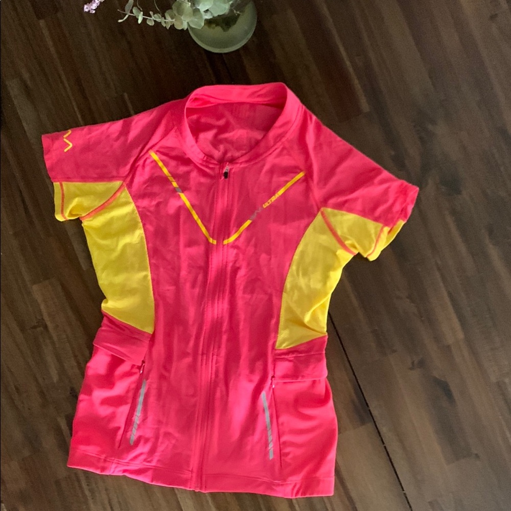 Women's Pink and Yellow Athletic Top